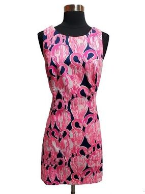 NWT Lilly Pulitzer Mila Shift Dress High Tide Navy Via Amor Flamingos Size 12